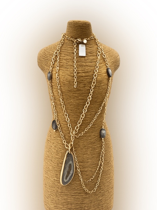 Chico's Jewelry - Chicos Sahara Geode Agate and Abalone Style Silvertone Necklace